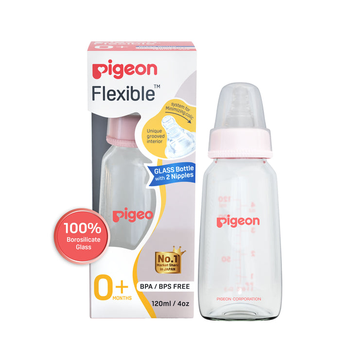 Pigeon Glass Feeding Bottle 120ml with Add Nipple S
