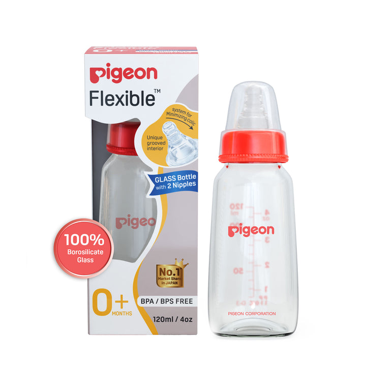 Pigeon Glass Feeding Bottle 120ml with Add Nipple S