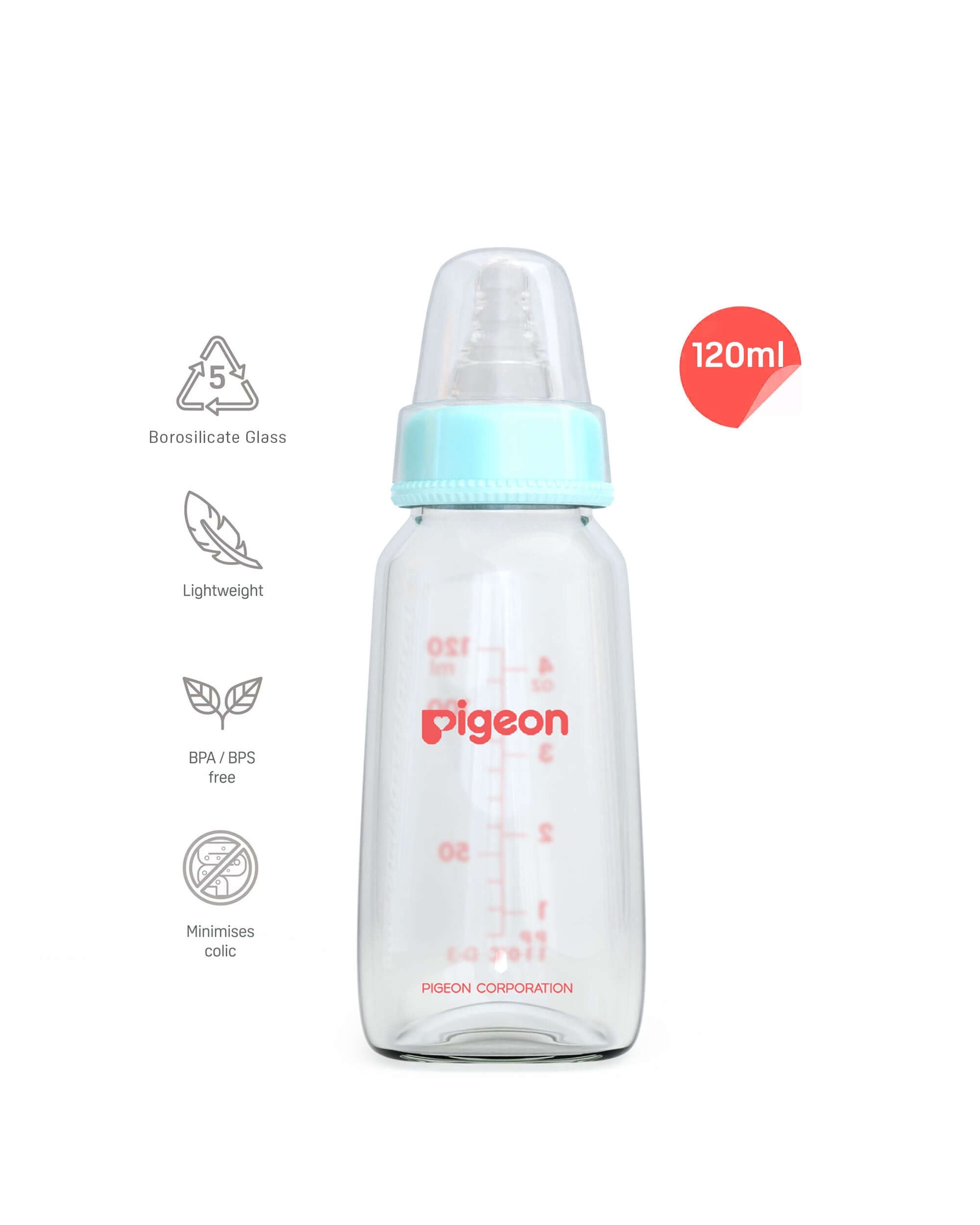 Pigeon Glass Feeding Bottle 120ml with Add Nipple S