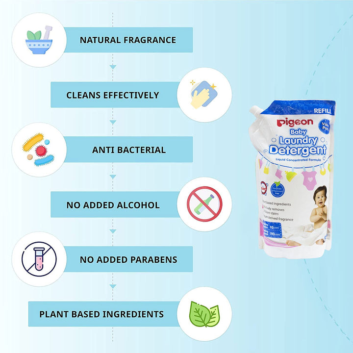 Pigeon Baby Liquid Laundry Detergent, with Plant Extracts, Anti-Bacterial, Alcohol Free, 950 ml Refill Pack of 2