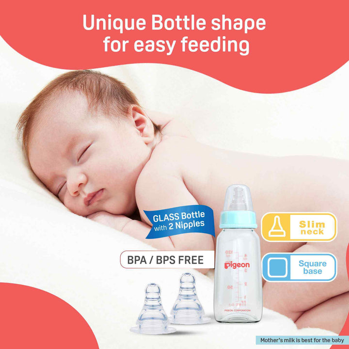 Pigeon Glass Feeding Bottle 120ml with Add Nipple S