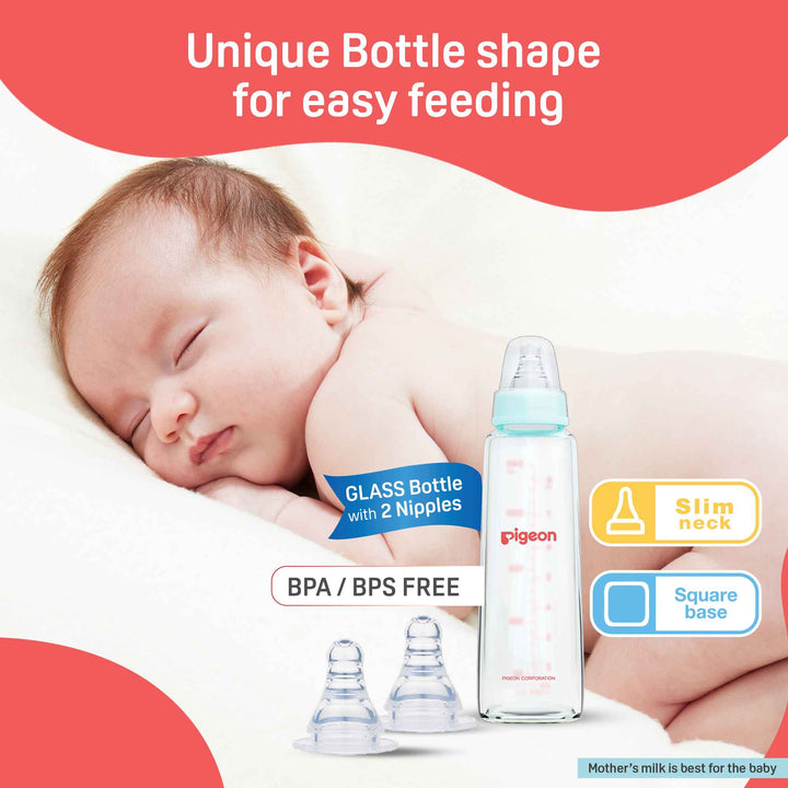 Glass Feeding Bottle 240ml with Add Nipple L
