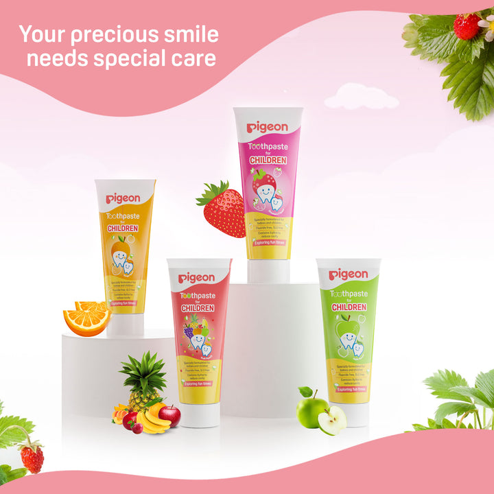 Pigeon Toothpaste for Children - Strawberry, Fruit Punch, Orange and Apple Flavour