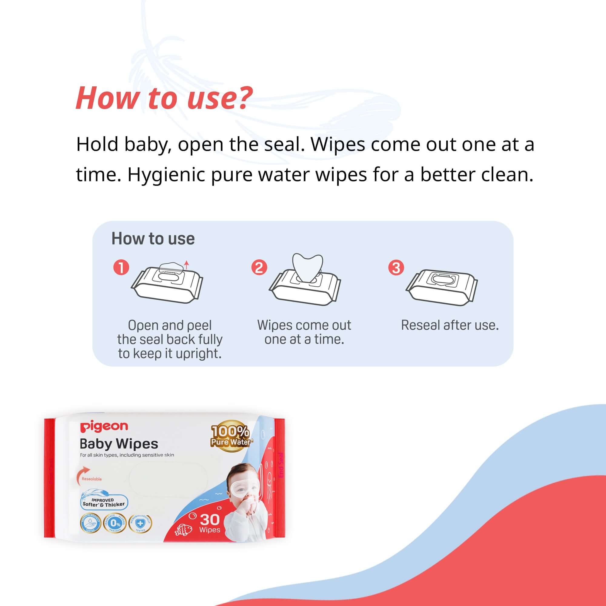 Pigeon Baby Wipes Pure Water 30S Sheets