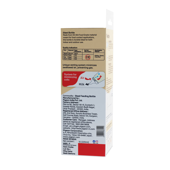 Slim Neck Steel Feeding Bottle 220ml L