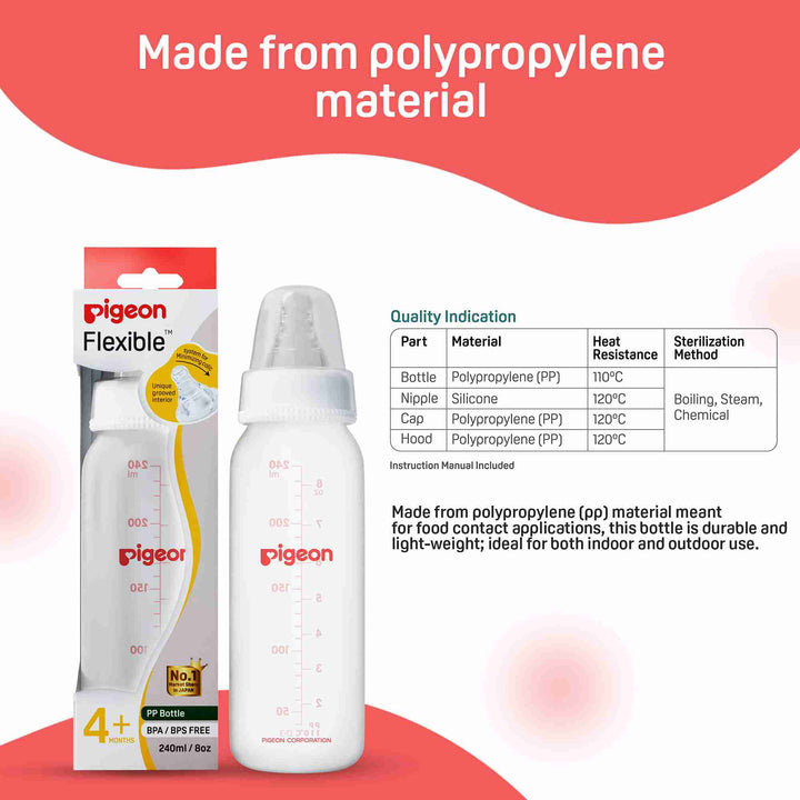 Pigeon Peristaltic Nursing Bottle Rpp 240ml (White) Nipple M