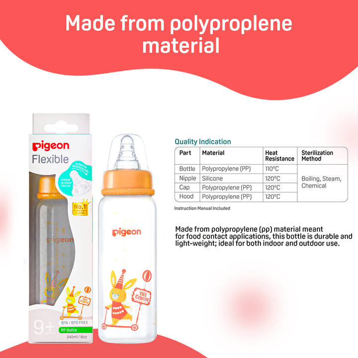 Pigeon Peristaltic Clear Nursing Bottle Rpp 240ml L