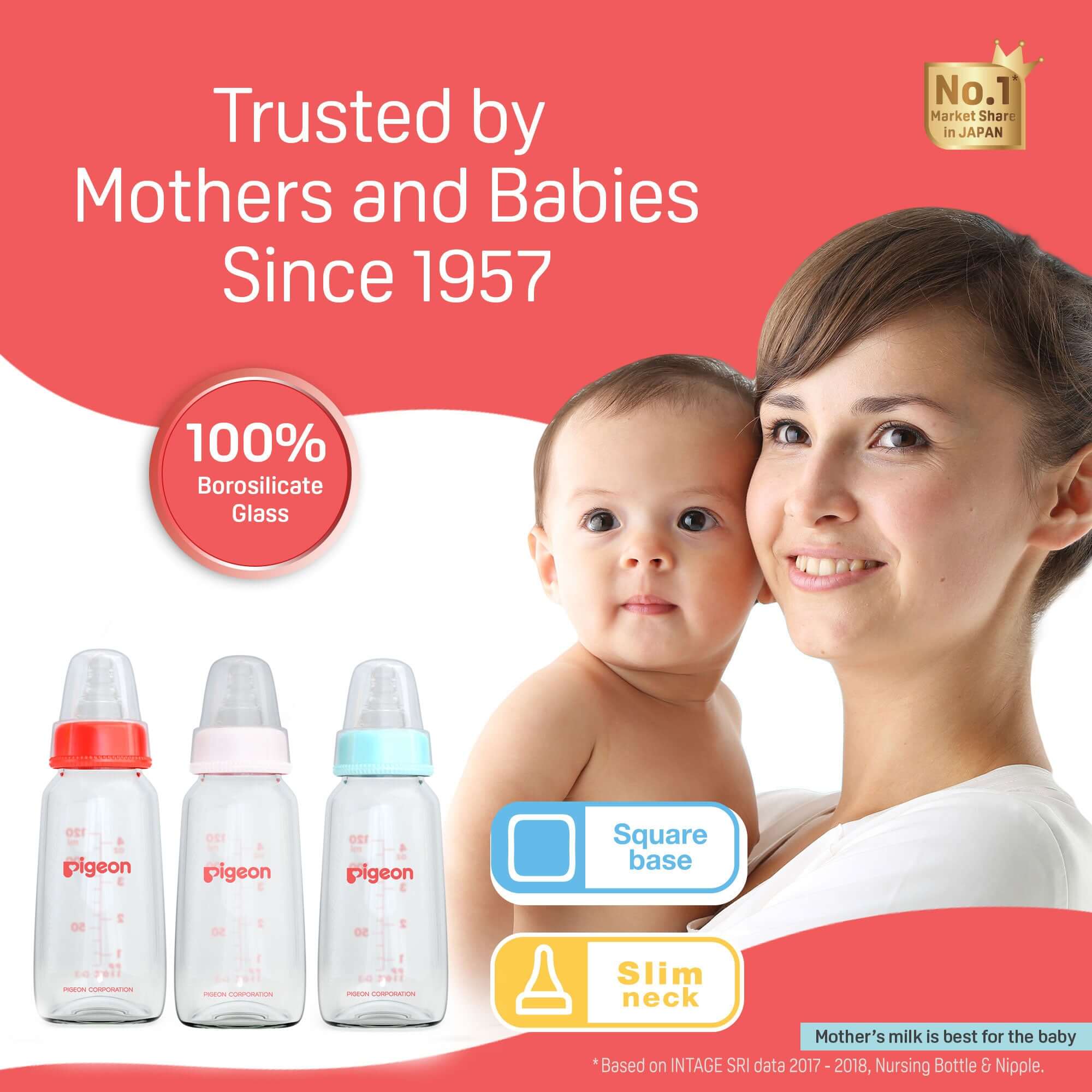 Pigeon Glass Feeding Bottle 120ml with Add Nipple S