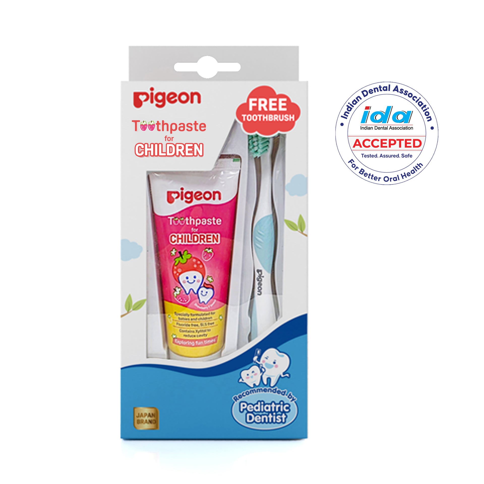 TOOTHPASTE FOR CHILDREN STRAWBERRY 45GM , Free kid's toothbrush (Blue)