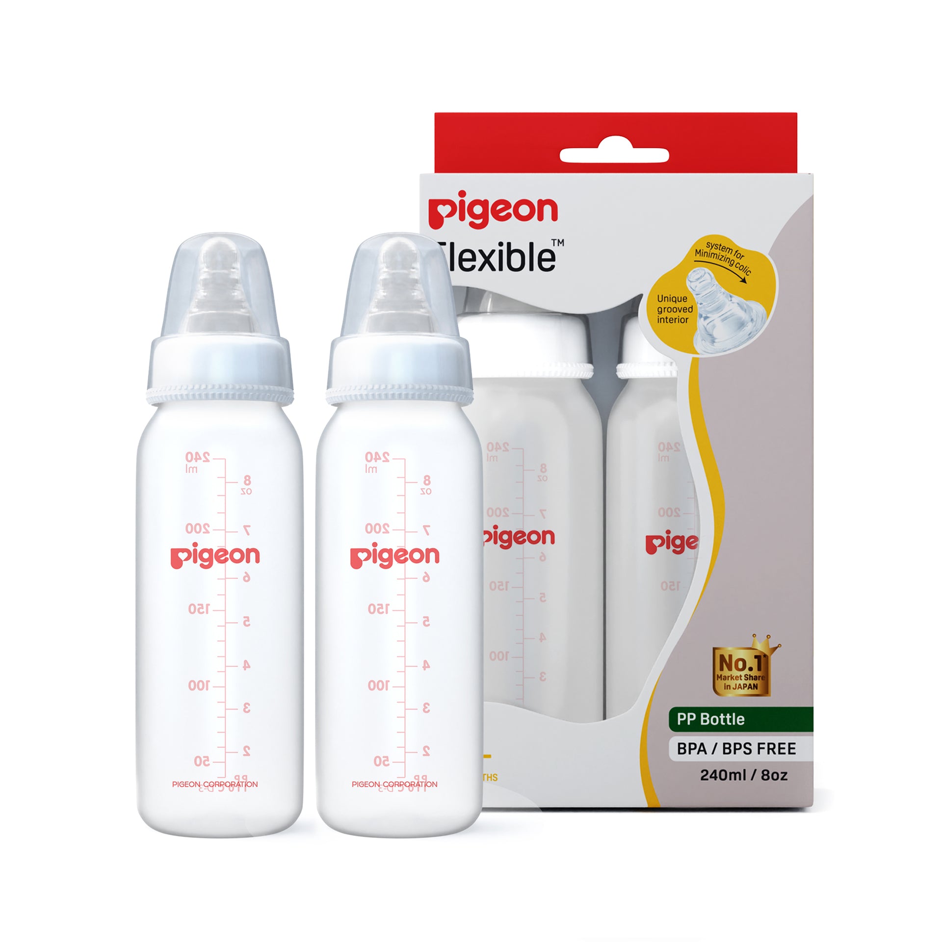 Peristaltic Nursing Bottle Rpp 240ml (White) Nipple M