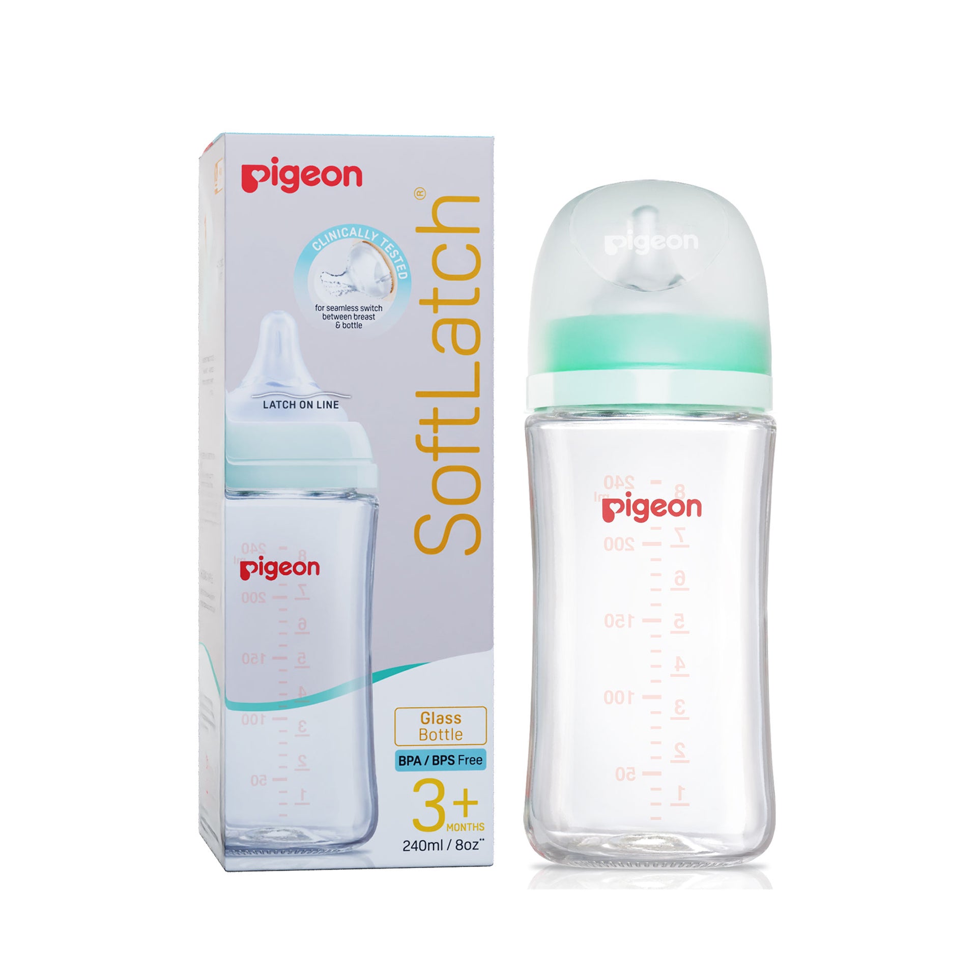 Wn3 Glass Nursing Bottle with Nipple 240ml