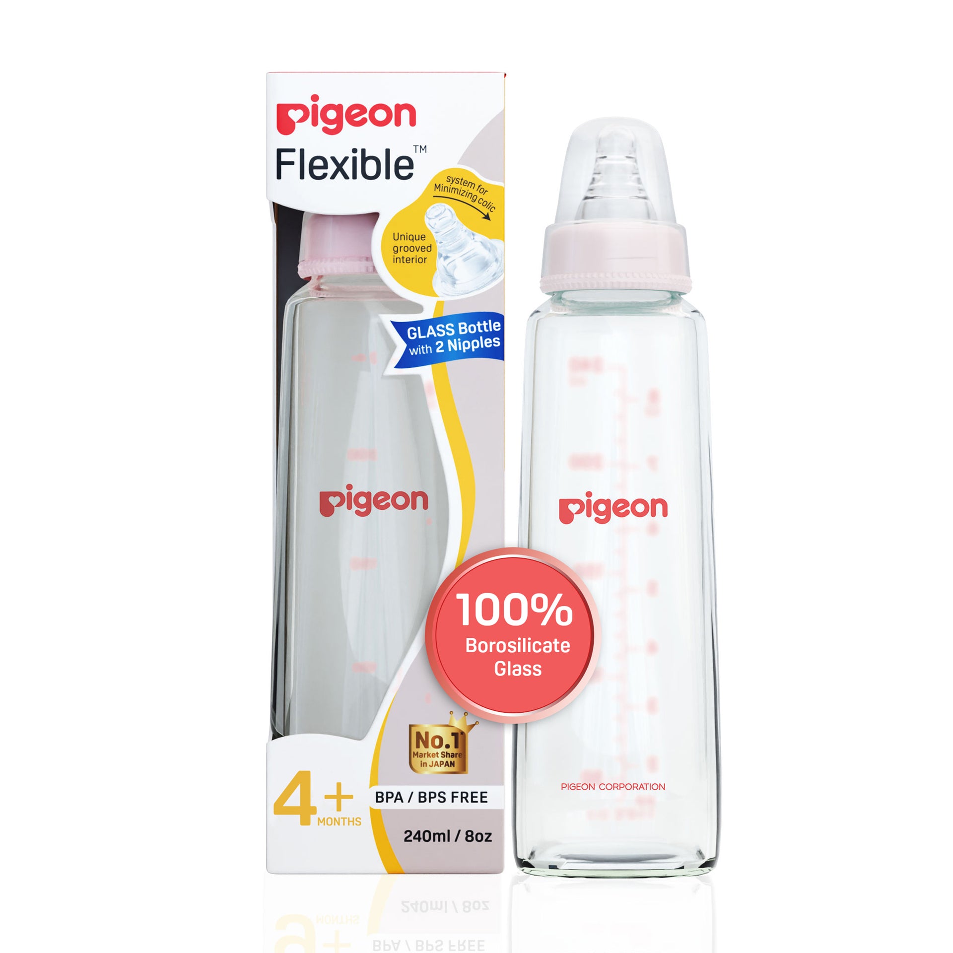 Glass Feeding Bottle 200ml with Add Nipple M