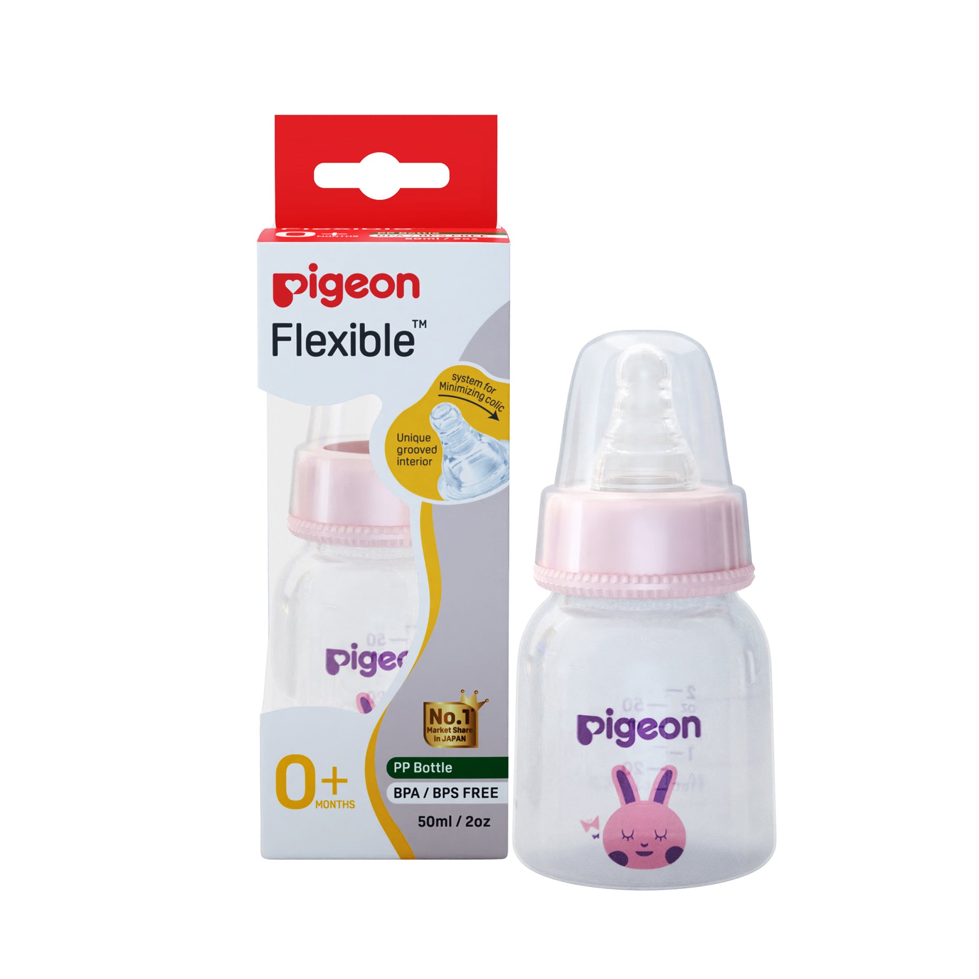 Peristaltic Nursing Bottle Rpp 50ml (Pink) Rabbit