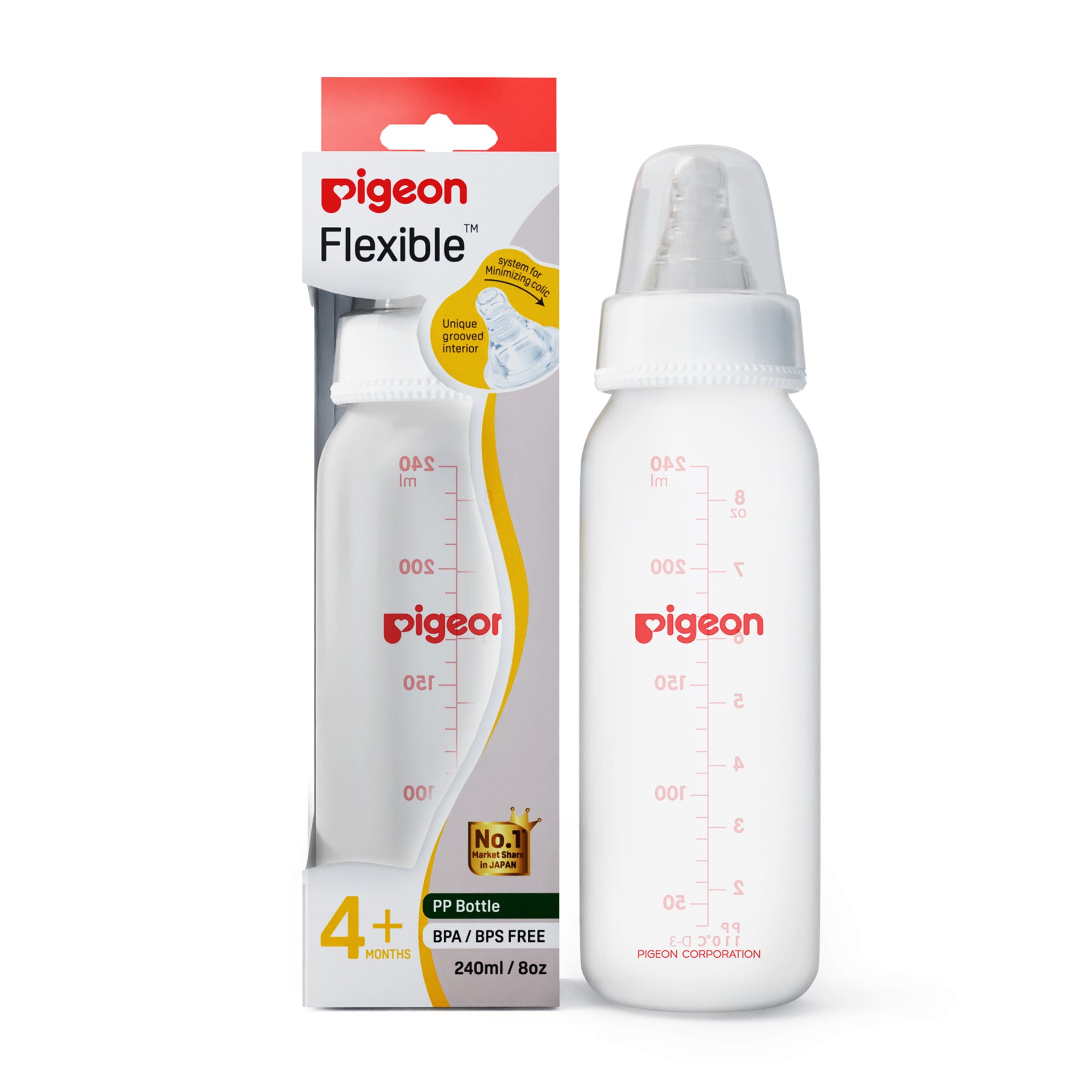 Peristaltic Nursing Bottle Rpp 240ml (White) Nipple M