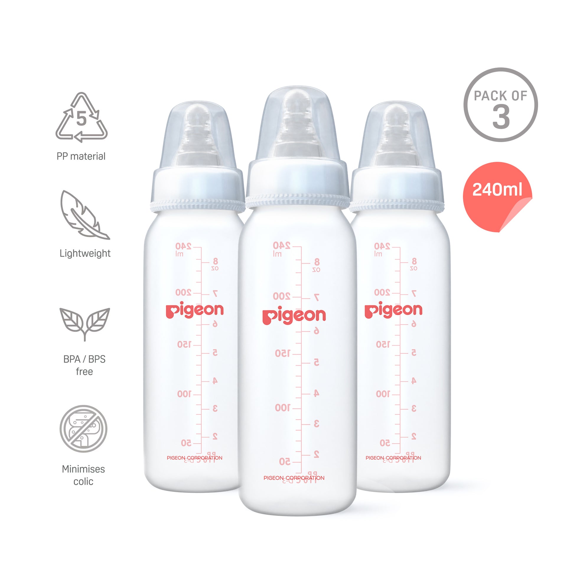 Peristaltic Nursing Bottle Rpp 240ml (White) Nipple M