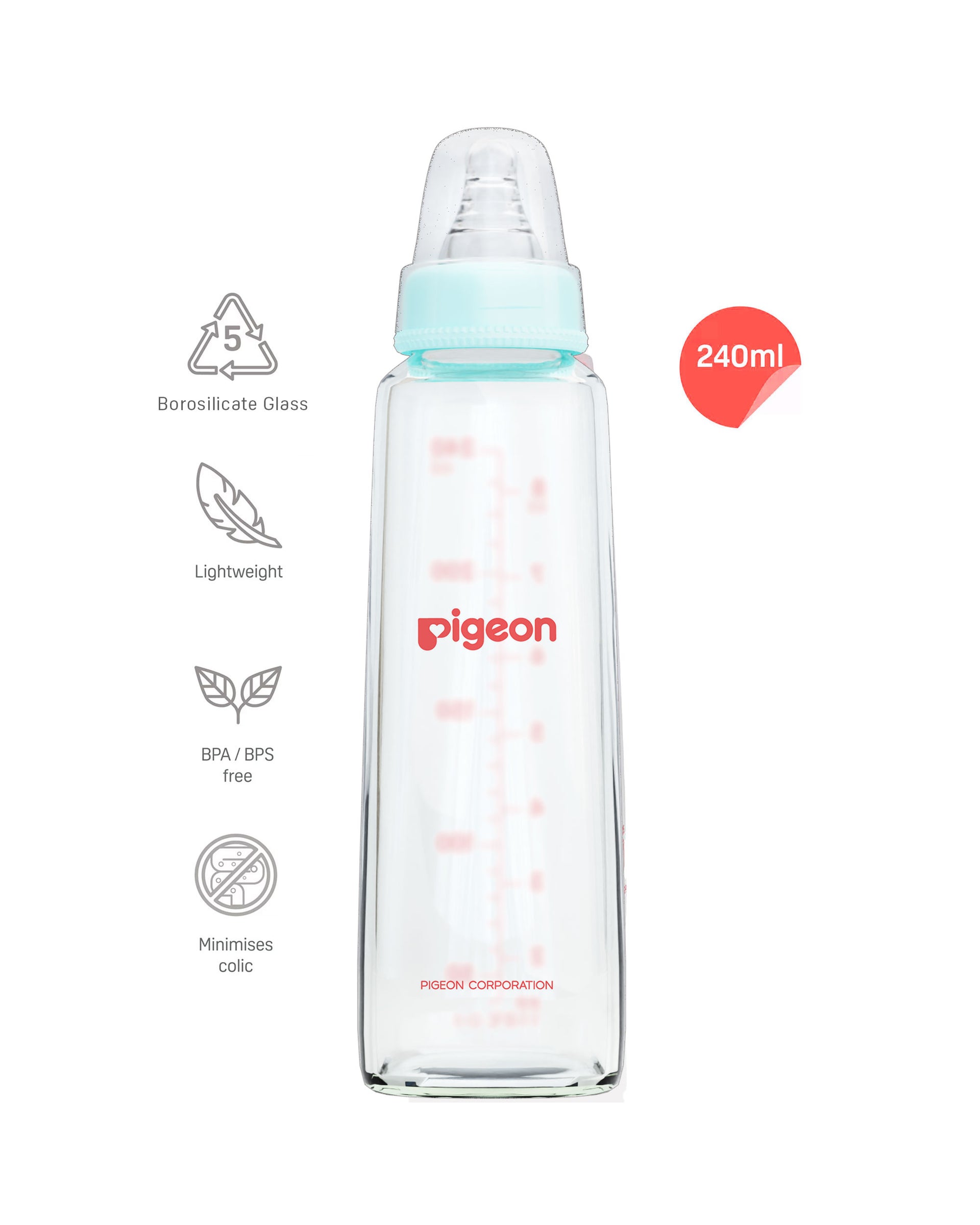 Glass Feeding Bottle 240ml with Add Nipple L