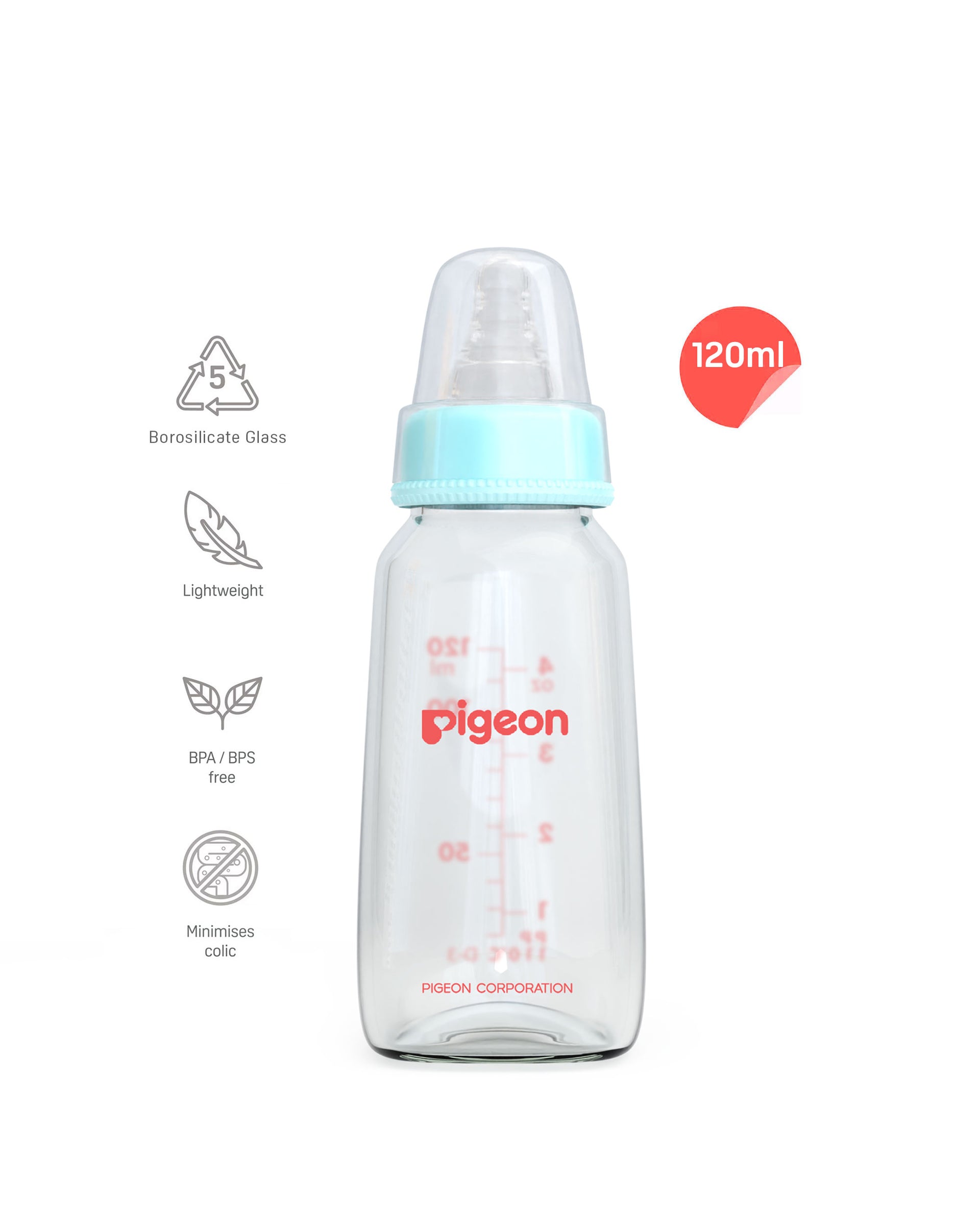 Glass Feeding Bottle 120ml with Add Nipple S