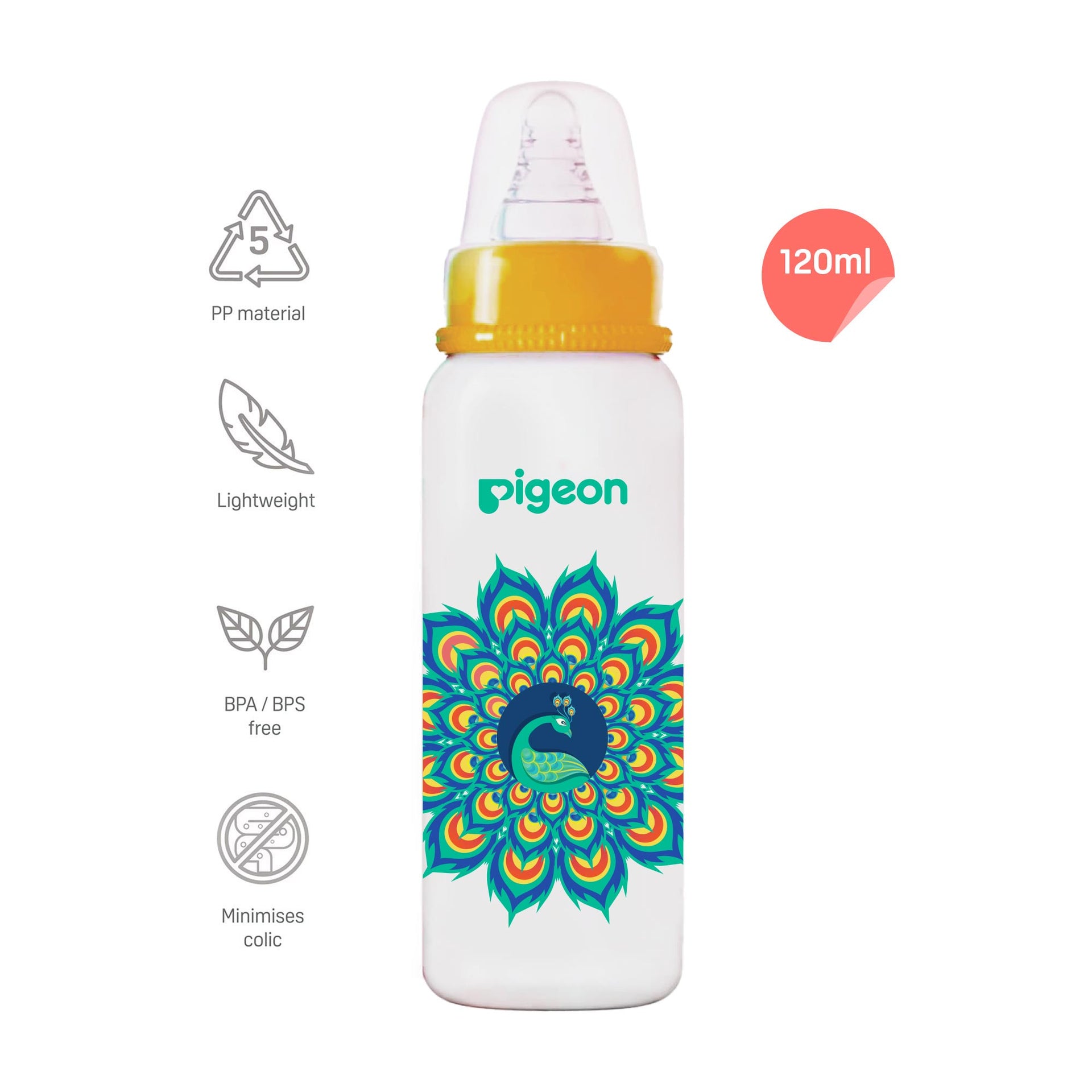 Peristaltic Nursing Bottle RPPD 240ML (Yellow) Peacock  L SIZE