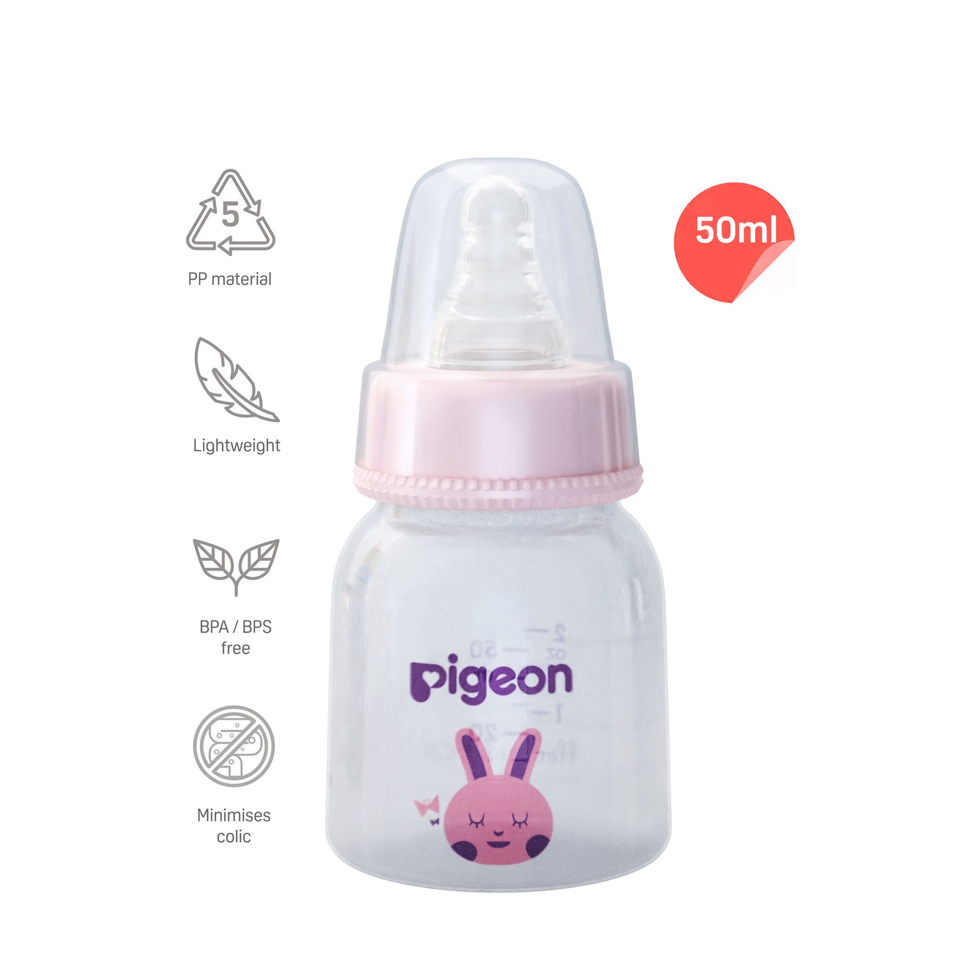 Peristaltic Nursing Bottle Rpp 50ml (Pink) Rabbit