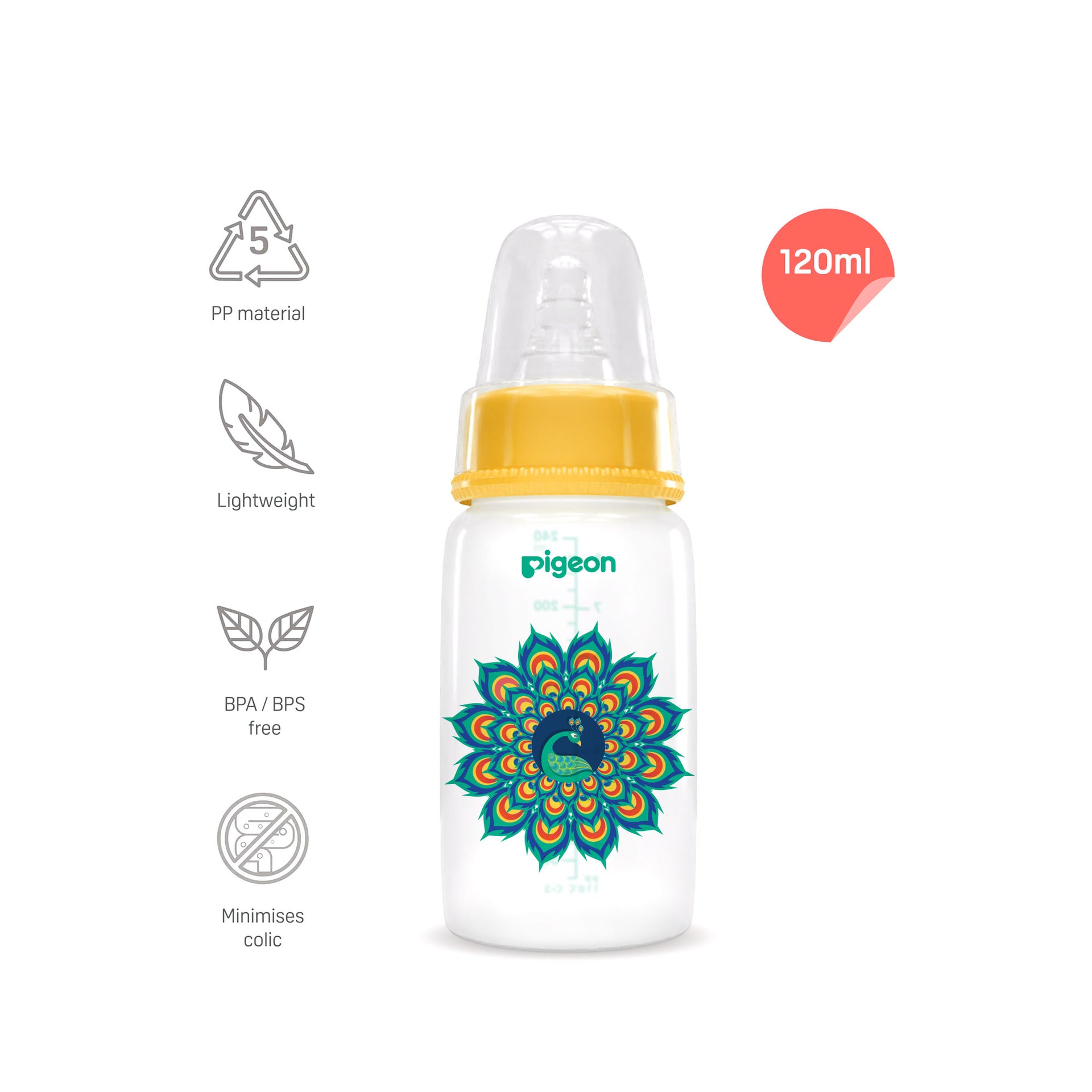 Peristaltic Nursing Bottle RPP 120ML (Yellow) Peacock  S Size