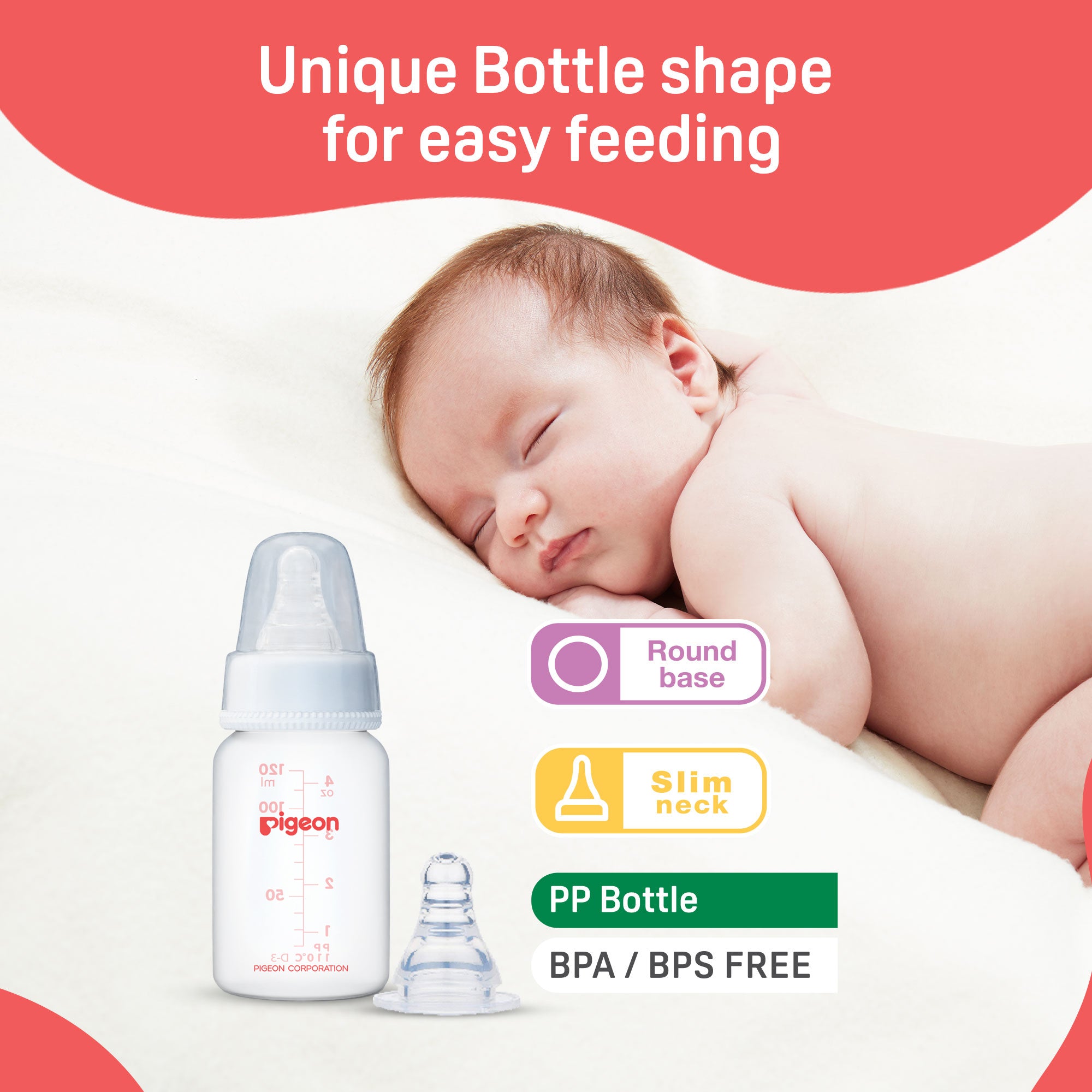 Pigeon Peristaltic Nursing Bottle Rpp 120ml (White) Nipple S